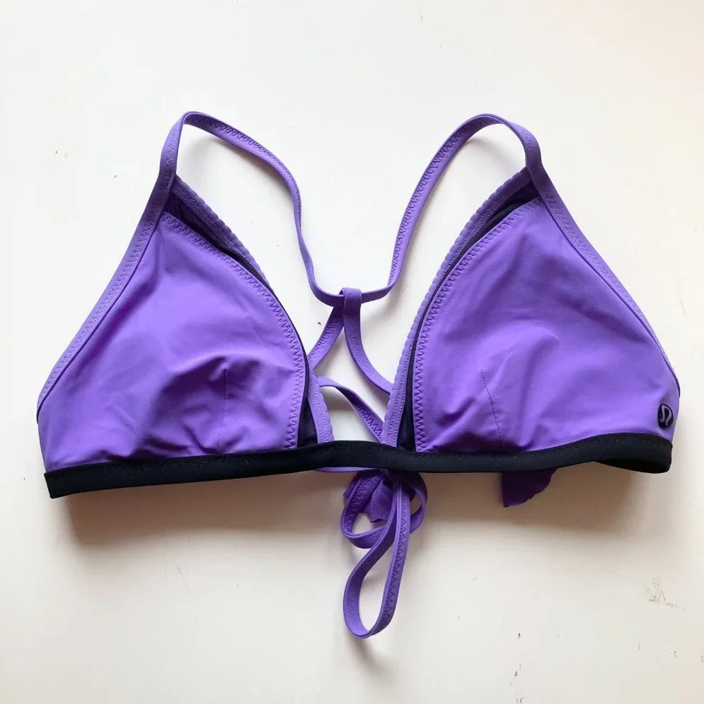LULULEMON Beach Break Power Purple Black Halter Tie Triangle Bikini Top - Picture 2 of 12